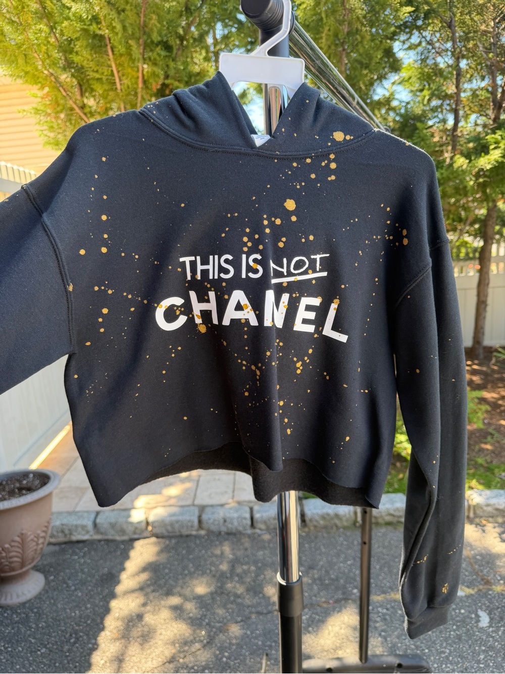Black "This Is Not Chanel" Kids Hoodie with Gold Splatter